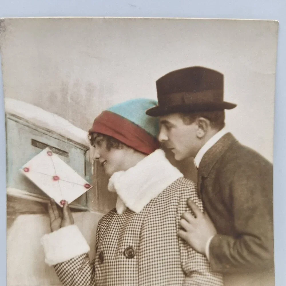 Antique Dutch‎ Happy New Year Postcard 6082/4 Couple Winter Scene Old Ephemera